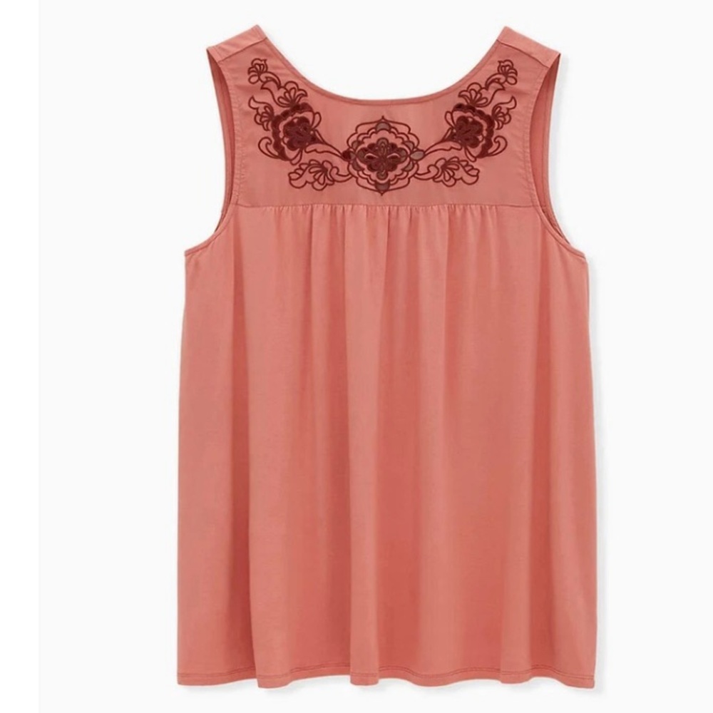 Torrid (size 2) Coral Pink Embroidered Yoke Tank